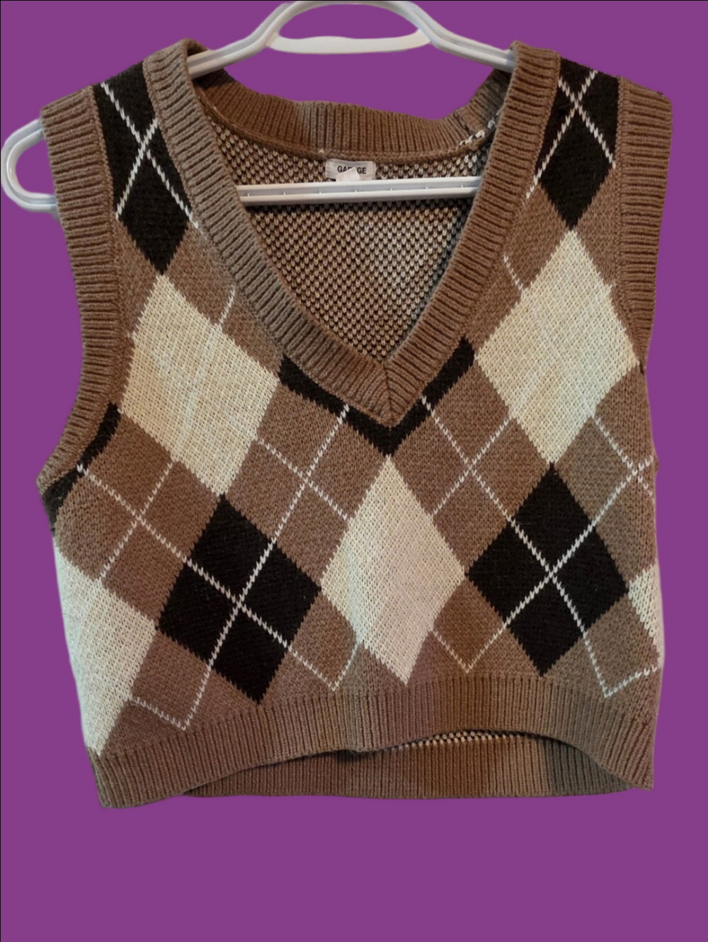 4/$67 Deal! Garage Brown & Black Argyle V-Neck Sweater Vest
